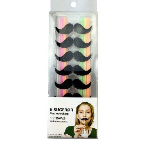 Moustache Straws Black 6PK